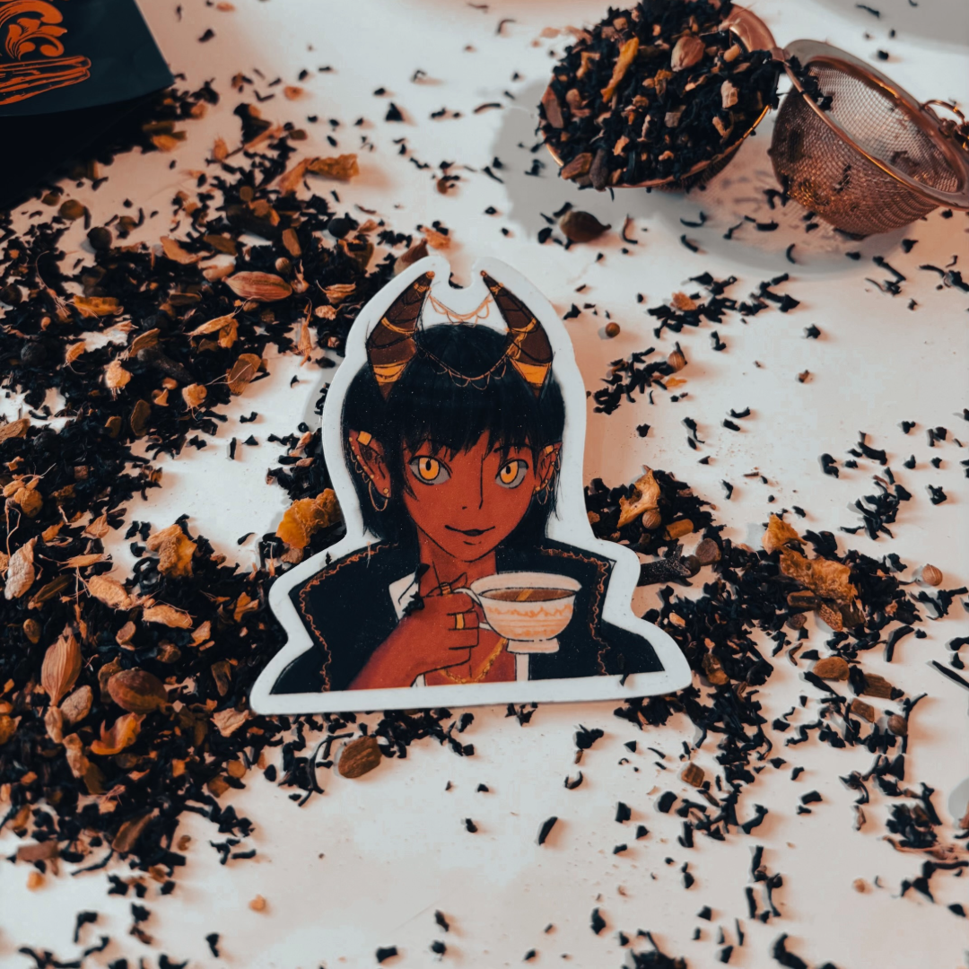 Tea Drinking Tiefling Sticker