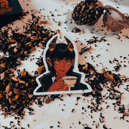 Tea Drinking Tiefling Sticker