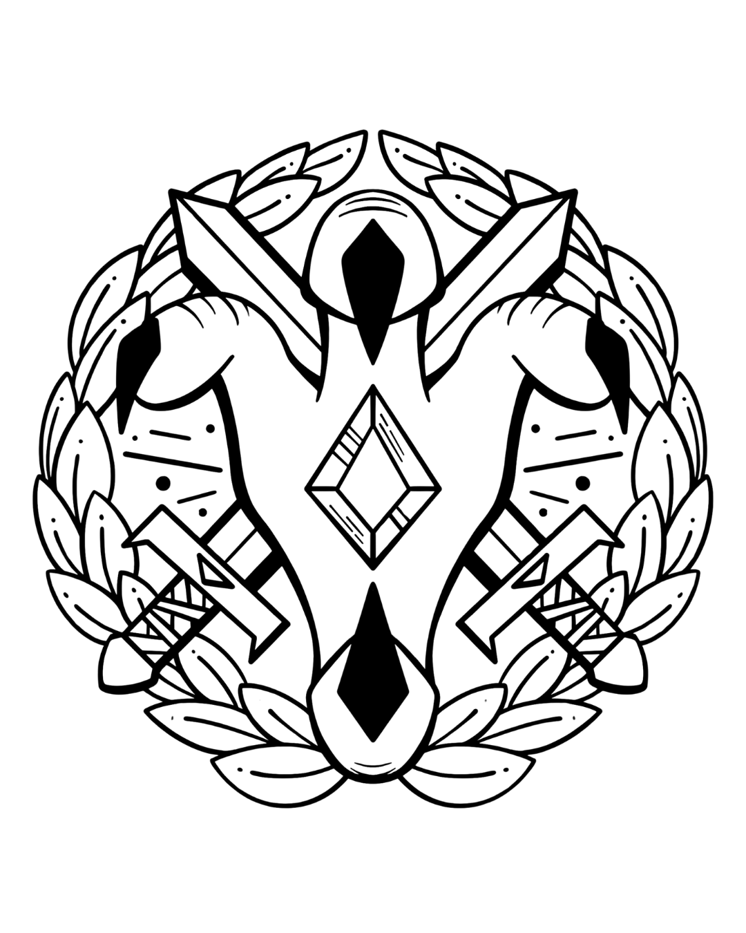 Black and white geometric design with abstract elements on a white background