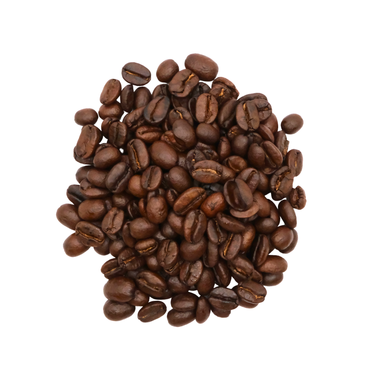 Pile of coffee beans on a white background