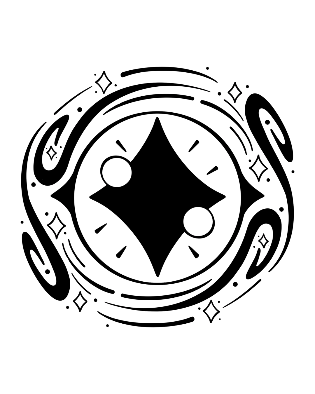Black geometric design on a white background