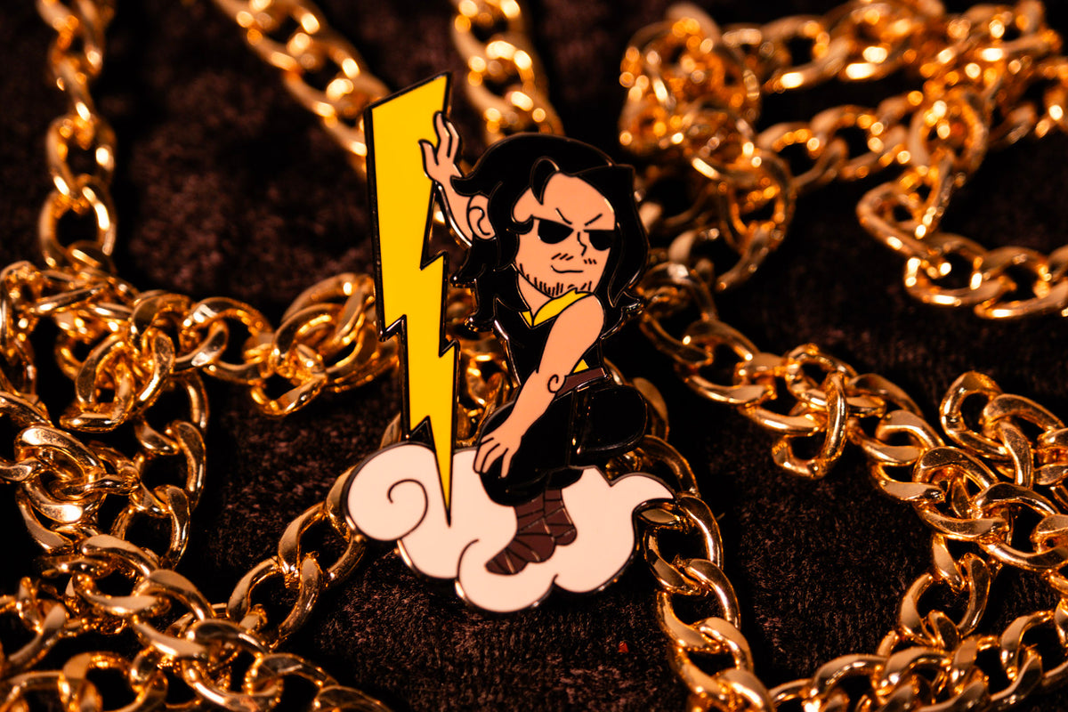 Young Zeus spring-loaded enamel pin from The Odyssey pin collection